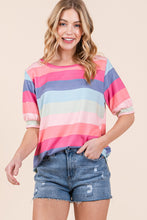 Load image into Gallery viewer, BOMBOM Striped Round Neck Half Sleeve T-Shirt