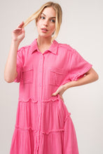 Load image into Gallery viewer, And The Why Raw Edge Washed Tiered Shirt Dress