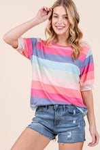 Load image into Gallery viewer, BOMBOM Striped Round Neck Half Sleeve T-Shirt