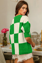 Load image into Gallery viewer, BiBi Checkered Contrast Round Neck Sweater