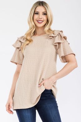 Celeste Ruffle Layered Short Sleeve Texture Top