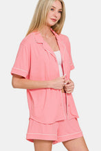 Load image into Gallery viewer, Zenana Button Down Short Sleeve Top and Shorts Lounge Set