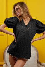 Load image into Gallery viewer, BiBi Ruffled V-Neck Eyelet Puff Sleeve Blouse