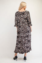 Load image into Gallery viewer, Celeste Leopard Round Neck Flounce Sleeve Dress