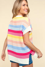 Load image into Gallery viewer, Haptics Striped Side Slit Short Sleeve Knit Top