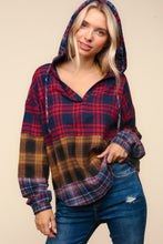 Load image into Gallery viewer, Haptics Plaid Edge Cut Detail Hooded Top