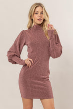 Load image into Gallery viewer, HYFVE Glitter Mock Neck Long Sleeve Mini Dress