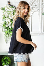 Load image into Gallery viewer, First Love Contrast Wavy Crochet Drop Shoulder Knit Top