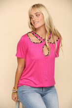 Load image into Gallery viewer, Celeste Crisscross Cutout Leopard Contrast Trim T-Shirt