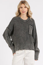 Load image into Gallery viewer, Mittoshop Distressed Hem Round Neck Dropped Shoulder Sweater