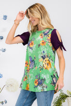 Load image into Gallery viewer, Celeste Open Tie Sleeve Round Neck Floral Blouse