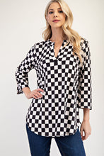 Load image into Gallery viewer, Celeste Curved Hem Checkered Notched Blouse