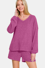 Load image into Gallery viewer, Zenana V-Neck Long Sleeve Ribbed Top and Shorts Set