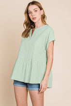 Load image into Gallery viewer, Cotton Bleu by Nu Lab Ruched Notched Short Sleeve Blouse