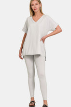 Load image into Gallery viewer, Zenana V-Neck Rolled Short Sleeve T-Shirt and Leggings Lounge Set