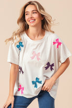 Load image into Gallery viewer, BiBi Sequin Bow Patch Short Sleeve T-Shirt