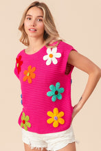 Load image into Gallery viewer, BiBi Flower Round Neck Cap Sleeve Knit Top