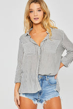 Load image into Gallery viewer, Love Tree Striped Collared Neck Long Sleeve Shirt