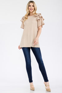 Celeste Ruffle Layered Short Sleeve Texture Top