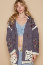 Load image into Gallery viewer, POL Embroidered Open Front Quilted Jacket with Crochet Pockets