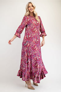 Celeste Ruffle Hem Paisley Round Neck Dress