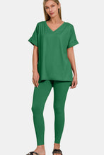 Load image into Gallery viewer, Zenana V-Neck Rolled Short Sleeve T-Shirt and Leggings Lounge Set