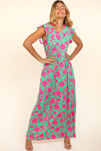 Load image into Gallery viewer, Haptics Ruffled Printed Round Neck Cap Sleeve Dress