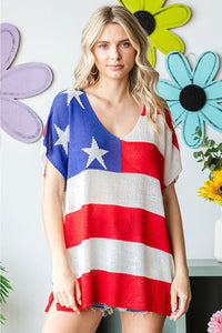 First Love  USA Flag Drop Shoulder Knit Top