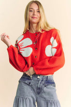 Load image into Gallery viewer, Davi &amp; Dani Flower Contrast Round Neck Long Sleeve Cardigan