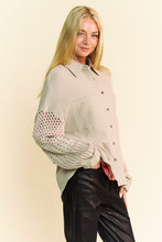 Load image into Gallery viewer, Davi &amp; Dani Crochet Sleeve Crinkled Texture Shirt