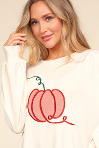 Haptics Embroidery Pumpkin Long Sleeve Knit Top