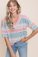 Load image into Gallery viewer, BOMBOM V-Neck Striped Knit Top