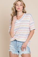 Load image into Gallery viewer, BOMBOM Striped V-Neck Short Sleeve T-Shirt