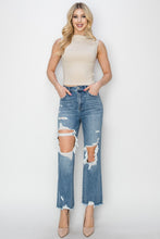 Load image into Gallery viewer, RISEN High Rise Distressed Crop Straight Jeans