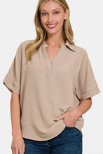 Load image into Gallery viewer, Zenana Texture Collared Neck Short Sleeve Top