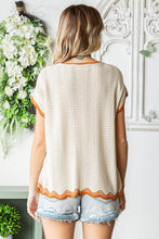 Load image into Gallery viewer, First Love Contrast Wavy Crochet Drop Shoulder Knit Top