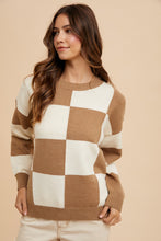 Load image into Gallery viewer, Annie Wear Checkered Round Neck Dropped Shoulder Sweater