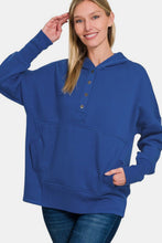 Load image into Gallery viewer, Zenana Half Snap Long Sleeve Hoodie with Kangaroo Pocket