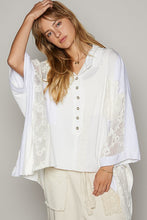 Load image into Gallery viewer, POL Crochet Patchwork Frayed Edge Half Button Knit Top