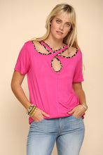 Load image into Gallery viewer, Celeste Crisscross Cutout Leopard Contrast Trim T-Shirt