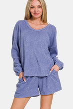 Load image into Gallery viewer, Zenana V-Neck Long Sleeve Ribbed Top and Shorts Set