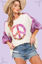 Load image into Gallery viewer, SAGE + FIG Peace Applique Patch with Plaid Contrast Top