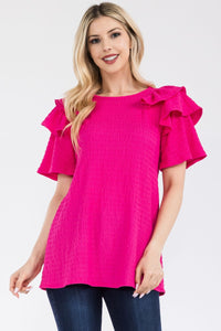 Celeste Ruffle Layered Short Sleeve Texture Top