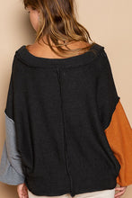 Load image into Gallery viewer, POL Exposed Seam Roll Edge Color Block V Neck Sweater
