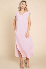 Load image into Gallery viewer, Culture Code Full Size Striped V-Neck Slit Dress with Pockets