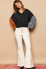 Load image into Gallery viewer, POL Exposed Seam Roll Edge Color Block V Neck Sweater