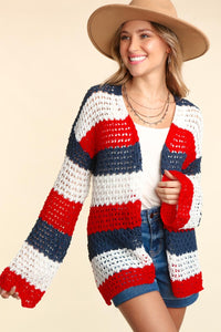 Haptics Open Front Long Sleeve Stripe Cardigan