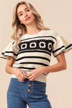 Load image into Gallery viewer, BiBi Granny Square Short Sleeve Striped Sweater