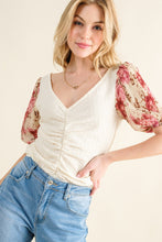 Load image into Gallery viewer, And The Why Floral Print Textured Sleeve Knit Top