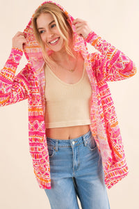 And The Why Printed Thermal Hooded Open Front Cardigan